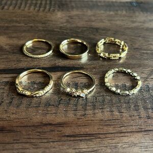 Pack of 6 Gold Tone Rings Size 8 Bundle